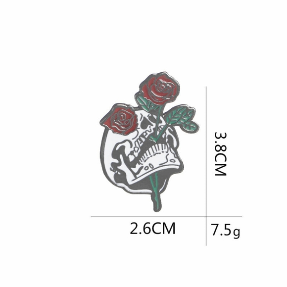 Skull & Roses Enamel Pin - Picture 5 of 5